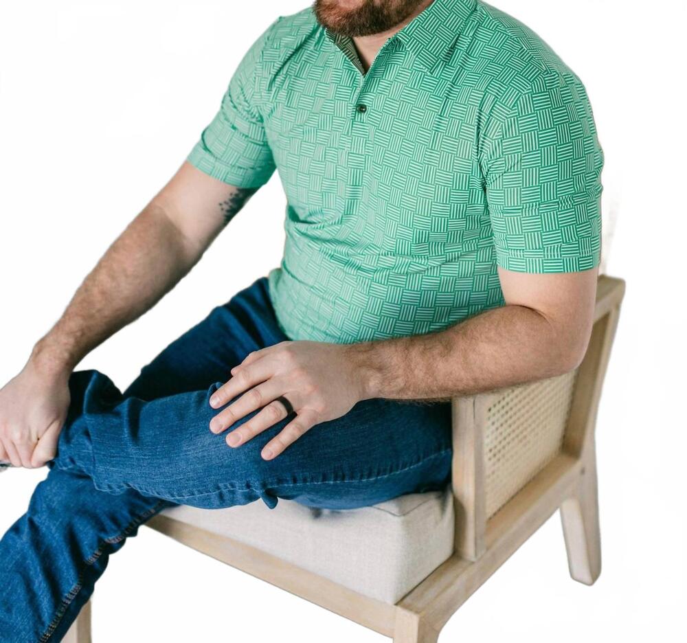 NEW POPS POLOS men's fairway polo in green geometric